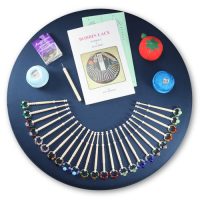 Bobbin Lace Kit With Spangled (Glass Beads) Wooden Bobbins - 20"