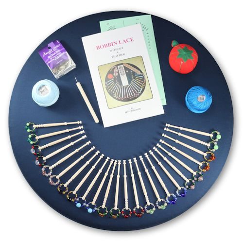 Bobbin Lace Kit With Spangled (Glass Beads) Wooden Bobbins - 20"