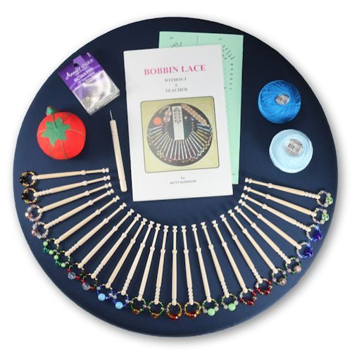 Bobbin Lace Kit With Spangled (Glass Beads) Wooden Bobbins - 18"