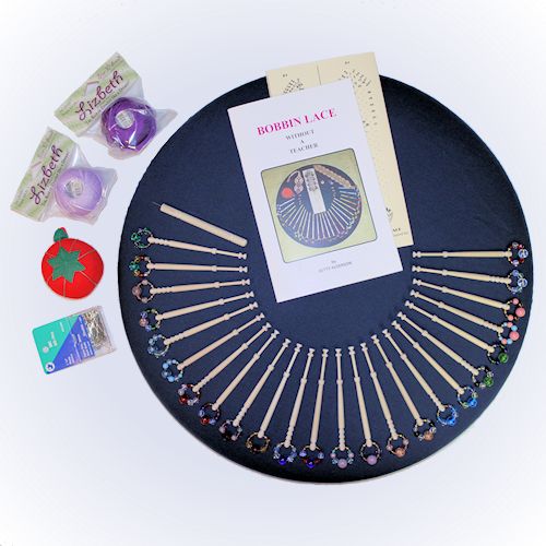 Bobbin Lace Kit With Spangled (Glass Beads) Wooden Bobbins 20