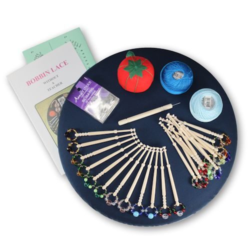 Bobbin Lace Kit With Spangled (Glass Beads) Wooden Bobbins - 13"
