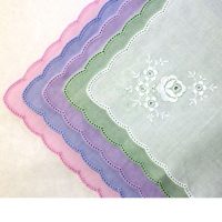 Cotton Handkerchief - Scalloped Edge with Rose Pattern (Single)