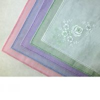 Cotton Handkerchief - Straight Edge with Rose Pattern (Single)