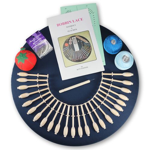 Bobbin Lace Kit With Wooden Belgian Bobbins – 16″